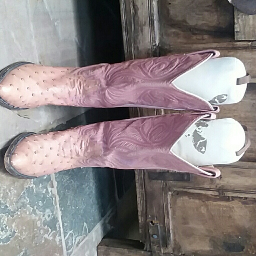 Womens Pink Ostrich Cowboy Boots